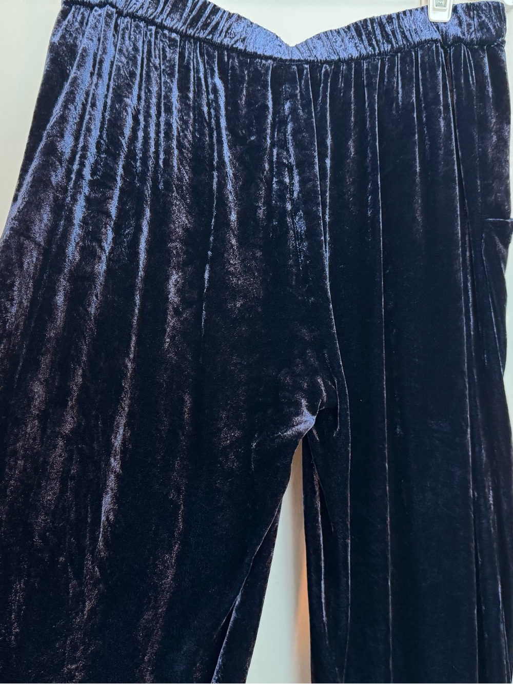 Eileen Fisher Deep Blue Wide Leg Velvet Pants, Large Petite